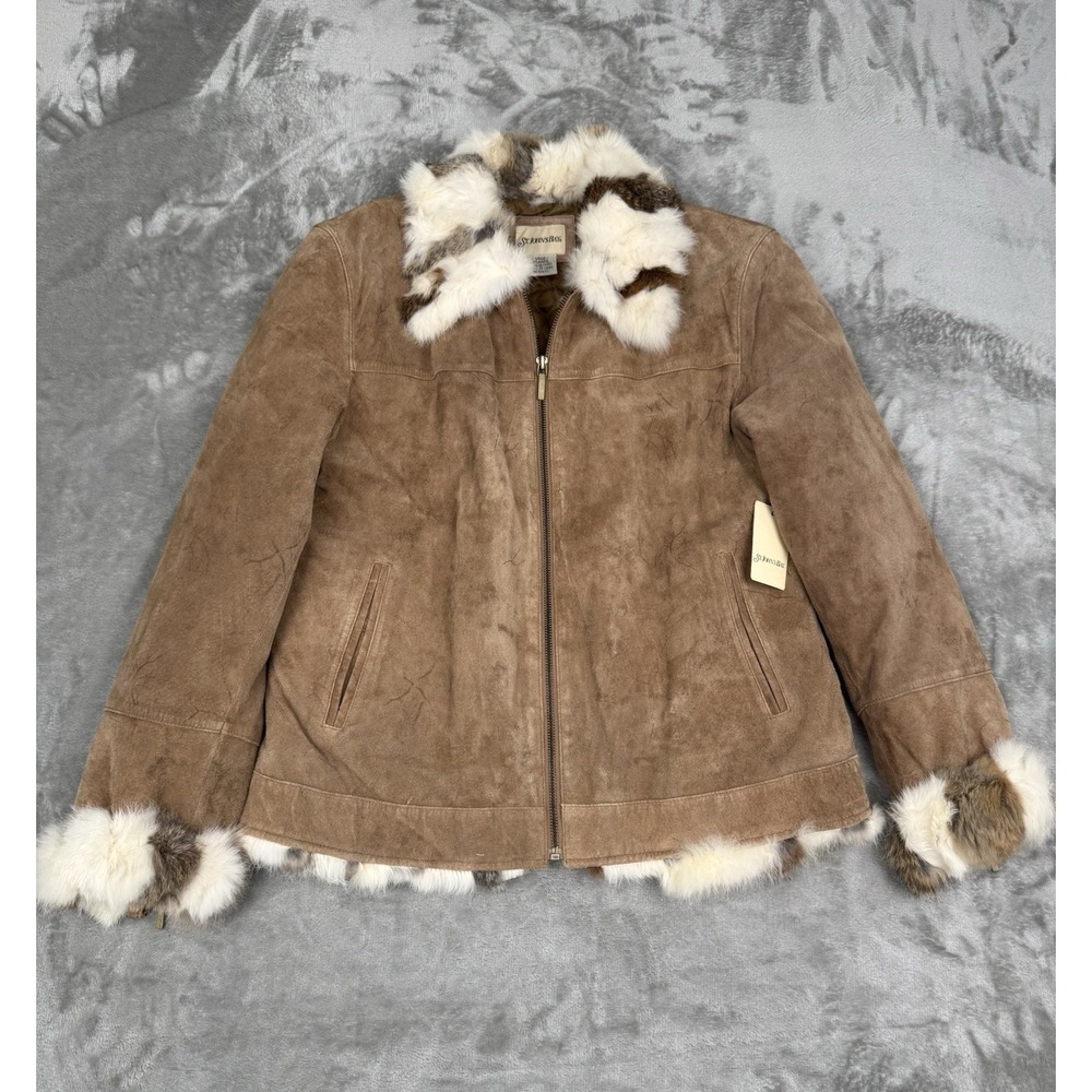 Vintage St. Johns Bay Suede Leather Jacket Womens Large Insulated Rabbit Fur NWT